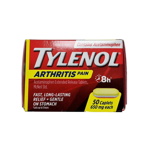 Product label for Tylenol Arthritis Pain Acetaminophen 650 mg (50 caplets) in English