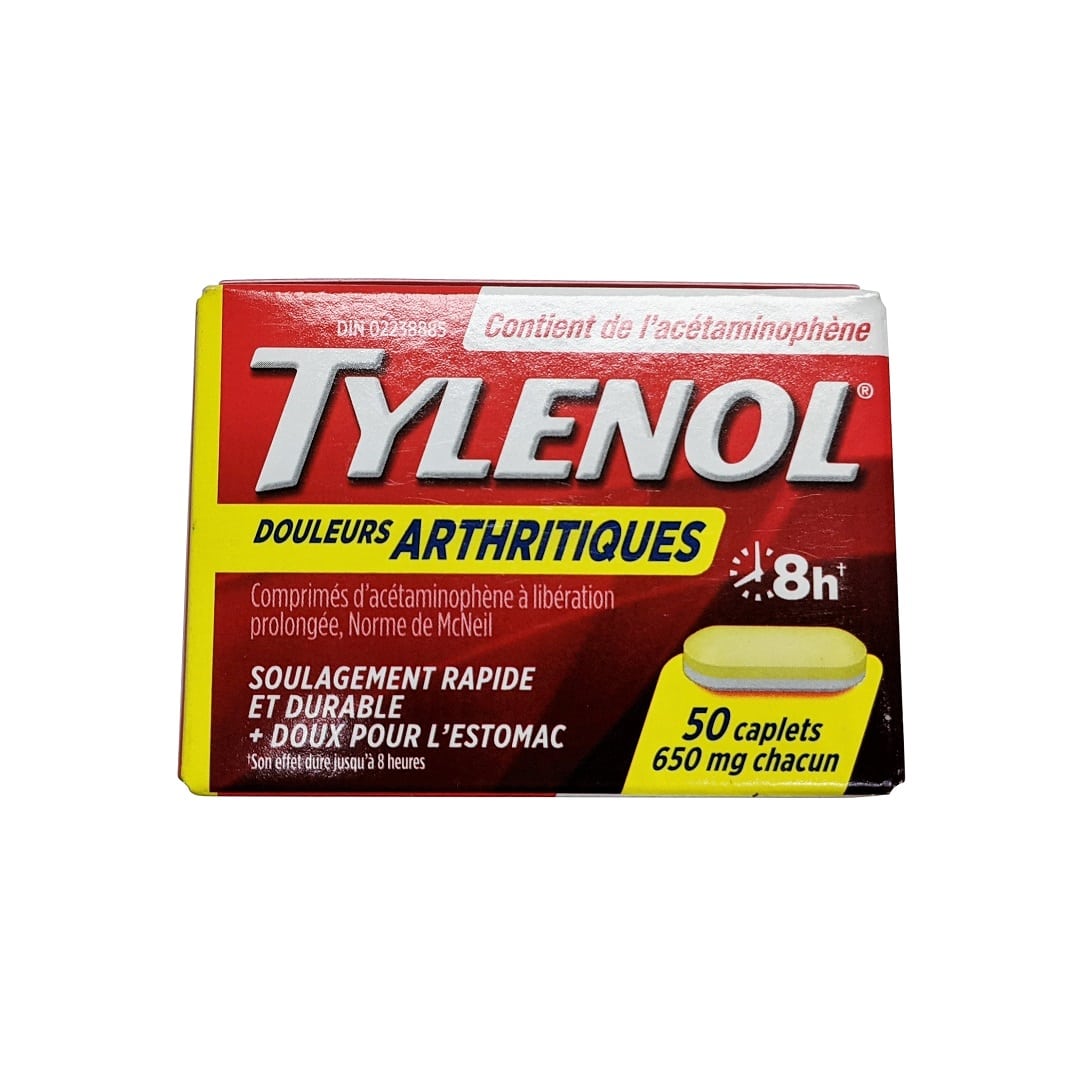 Product label for Tylenol Arthritis Pain Acetaminophen 650 mg (50 caplets) in French