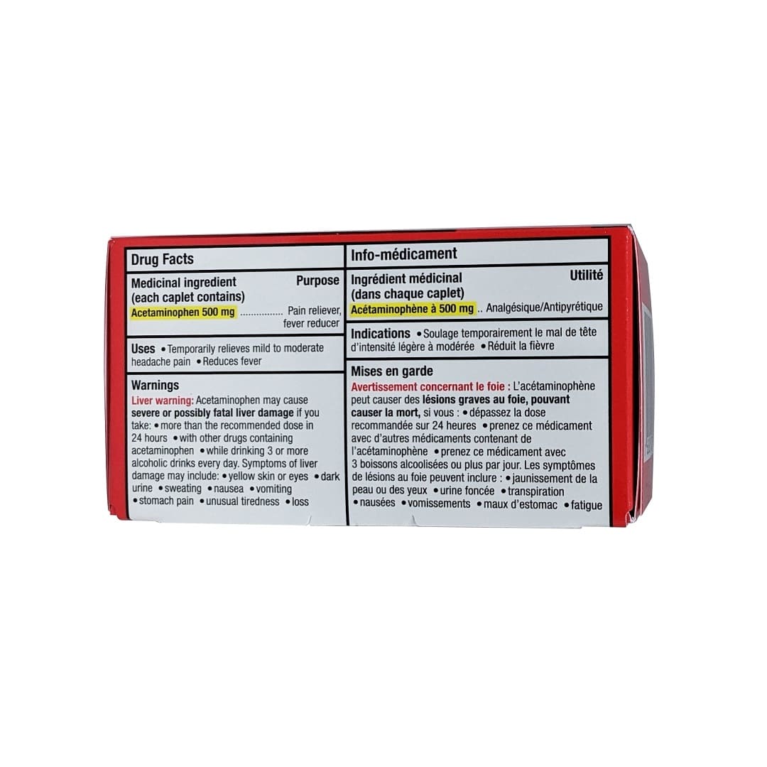 Ingredients, uses, warnings for Tylenol Extra Strength Acetaminophen 500mg 100 caps
