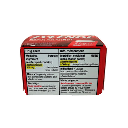 Ingredients, uses, and warnings for Tylenol Extra Strength Acetaminophen 500mg (24 caplets)