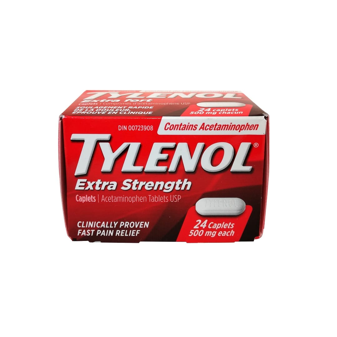 Product label for Tylenol Extra Strength Acetaminophen 500mg 24 caps in English