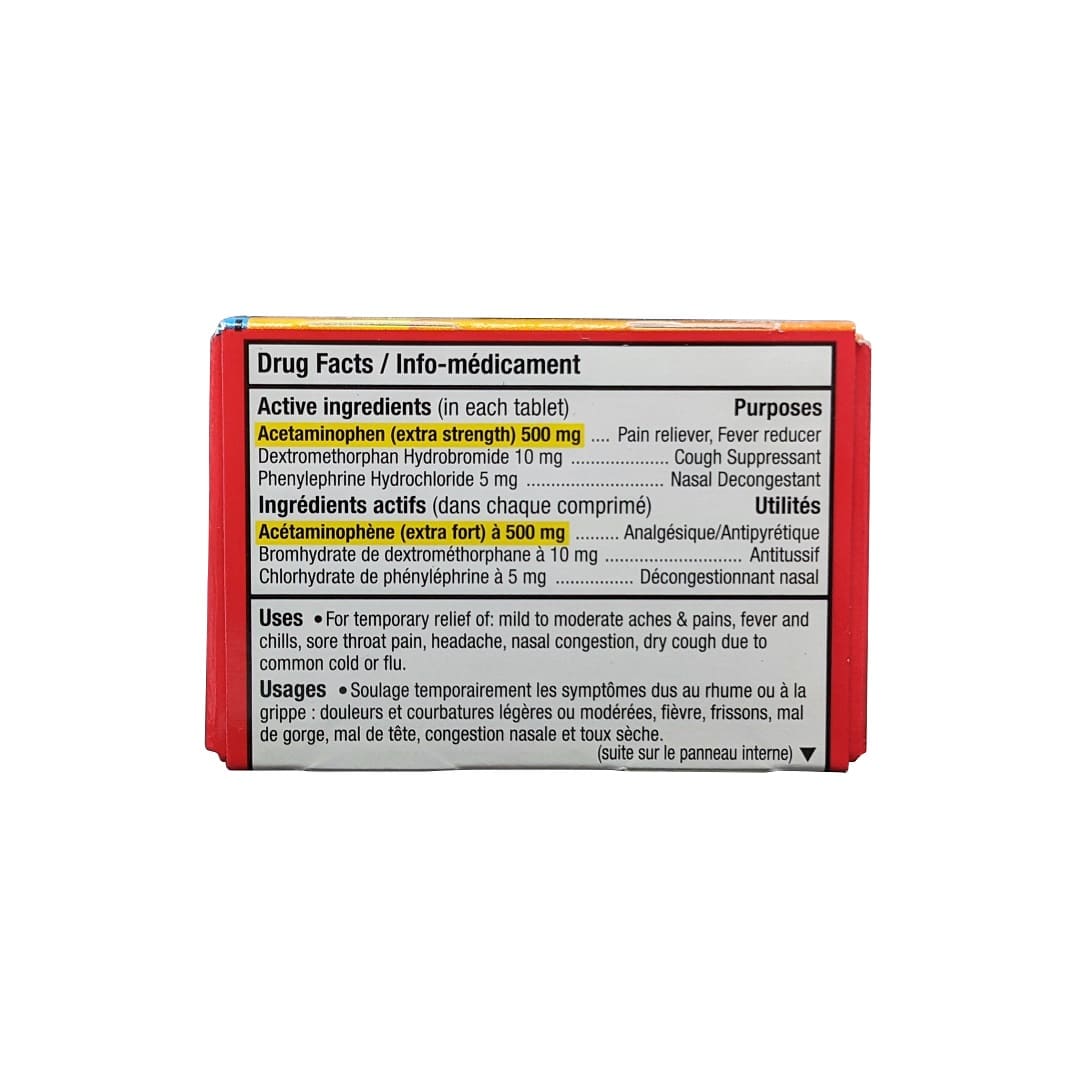 Ingredients and uses for Tylenol Cold Extra Strength Daytime (20 eZ Tablets)