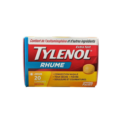 Product label for Tylenol Cold Extra Strength Daytime (20 eZ Tablets) in French