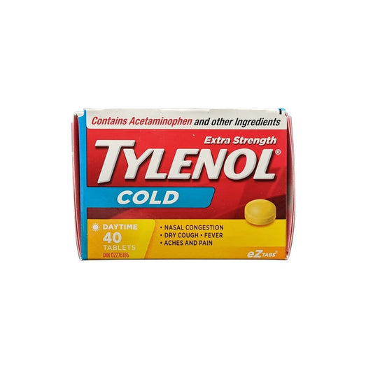 Product label for Tylenol Cold Extra Strength Daytime (40 eZ Tablets) in English