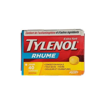 Product label for Tylenol Cold Extra Strength Daytime (40 eZ Tablets) in French