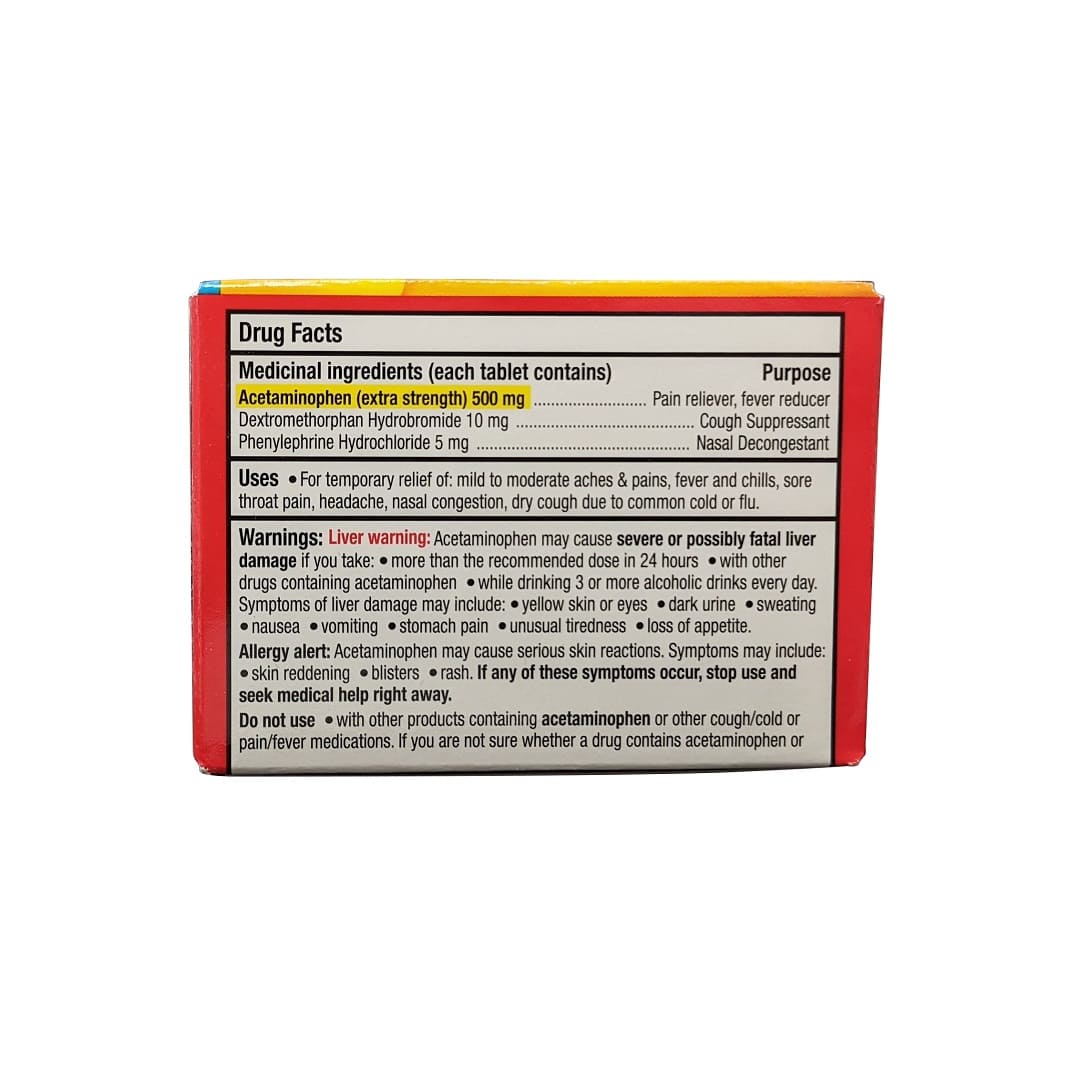 Ingredients, uses, and warnings for Tylenol Cold Extra Strength Daytime (40 eZ Tablets) in English