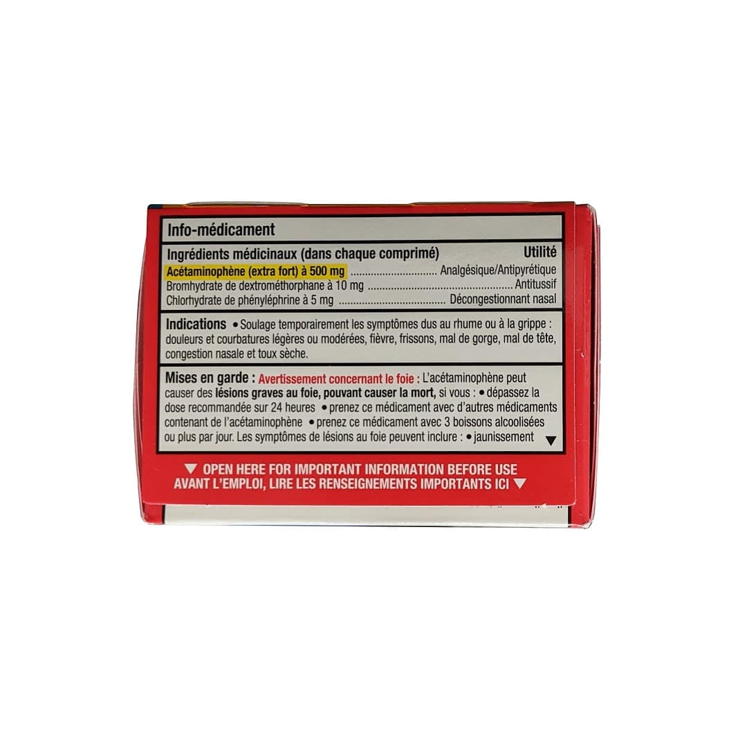 Ingredients, uses, and warnings for Tylenol Cold Extra Strength Daytime (40 eZ Tablets) in French