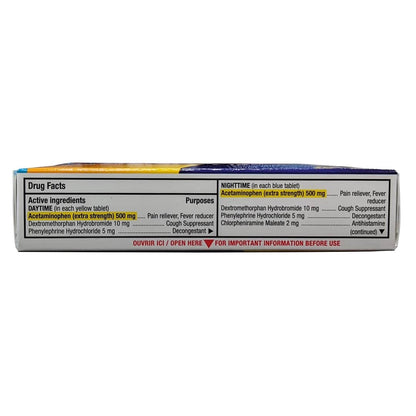 Ingredients for Tylenol Cold Extra Strength Daytime and Nighttime (20 eZ Tablets) in English