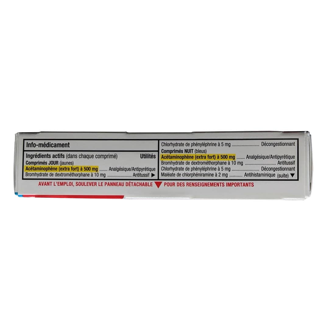 Ingredients for Tylenol Cold Extra Strength Daytime and Nighttime (20 eZ Tablets) in French