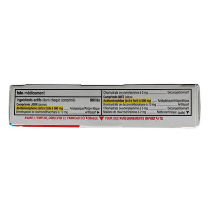 Ingredients for Tylenol Cold Extra Strength Daytime and Nighttime (20 eZ Tablets) in French