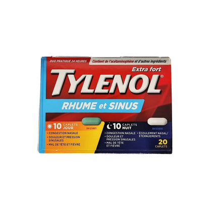 Product label for Tylenol Extra Strength Cold and Sinus (20 Caplets) in French