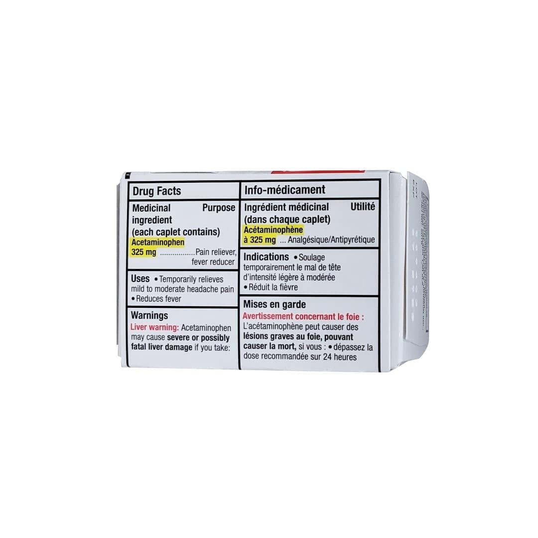 Ingredients, uses, and warnings for Tylenol Regular Strength Acetaminophen 325mg 24 caps