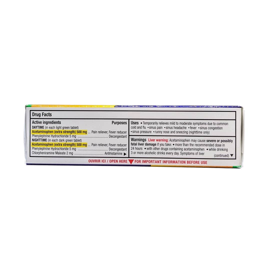 Ingredients, uses, warnings for Tylenol Sinus Daytime & Nighttime (20 eZ Tablets) in English