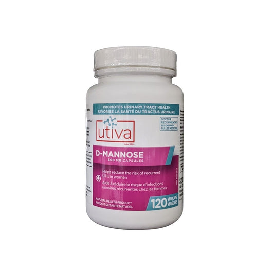 Product label for UTIVA D-Mannose 500 mg (120 capsules)