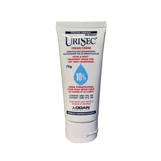 Product label for Urisec Treatment Cream 10% Urea (75 grams)