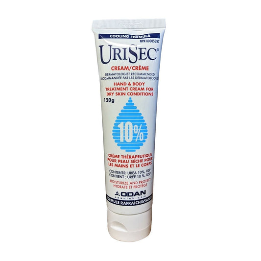 Product label for Urisec Treatment Cream 10% Urea (120 grams) 