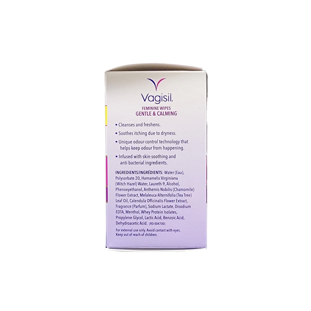 Description and ingredients for Vagisil Gentle & Calming Wipes (12 count)