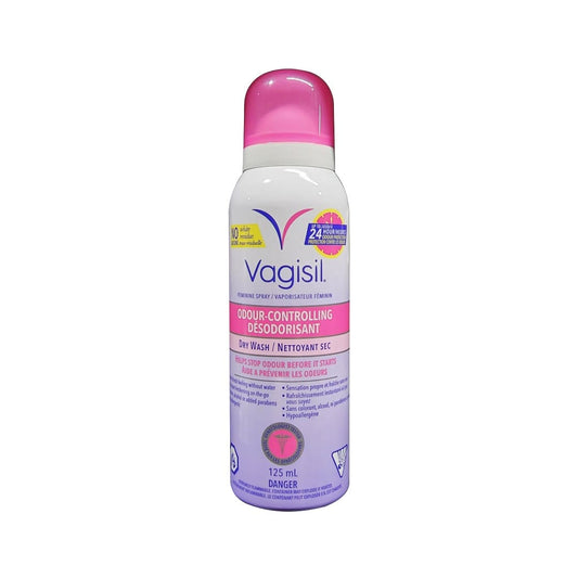Product label for Vagisil Odour-Controlling Dry Wash (125 mL)