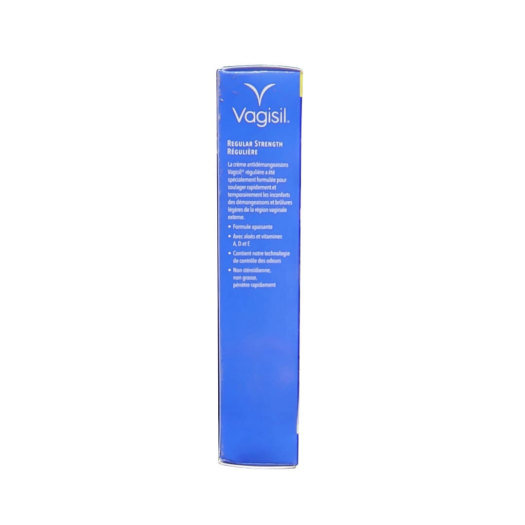 Description and features for Vagisil Regular Strength Anti-Itch Cream (30 grams) in French