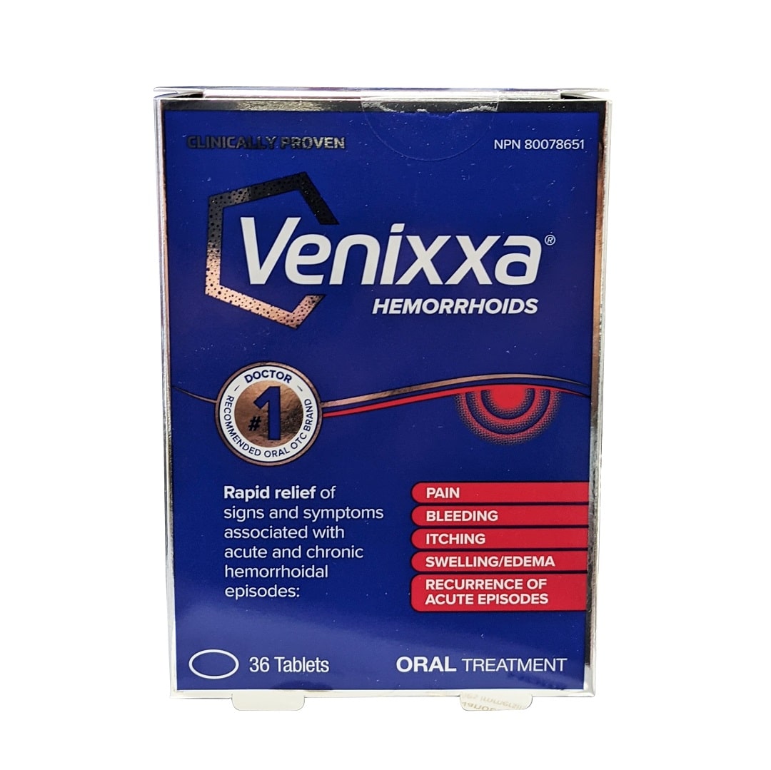 Product label for Venixxa for Hemorrhoids Oral Treatment (36 tablets) in English