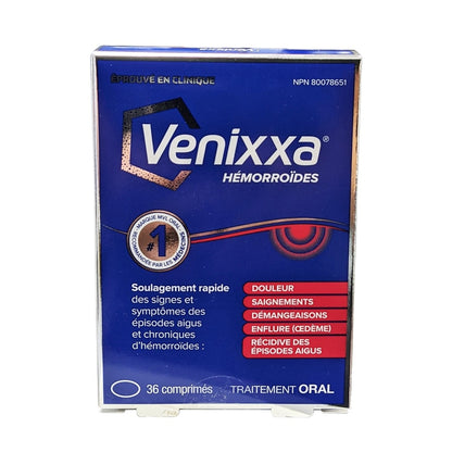 Product label for Venixxa for Hemorrhoids Oral Treatment (36 tablets) in French