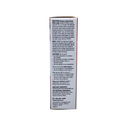 Directions, uses, cautions, and ingredients for Visine Red Eye Original Eye Drops (15 mL) in English