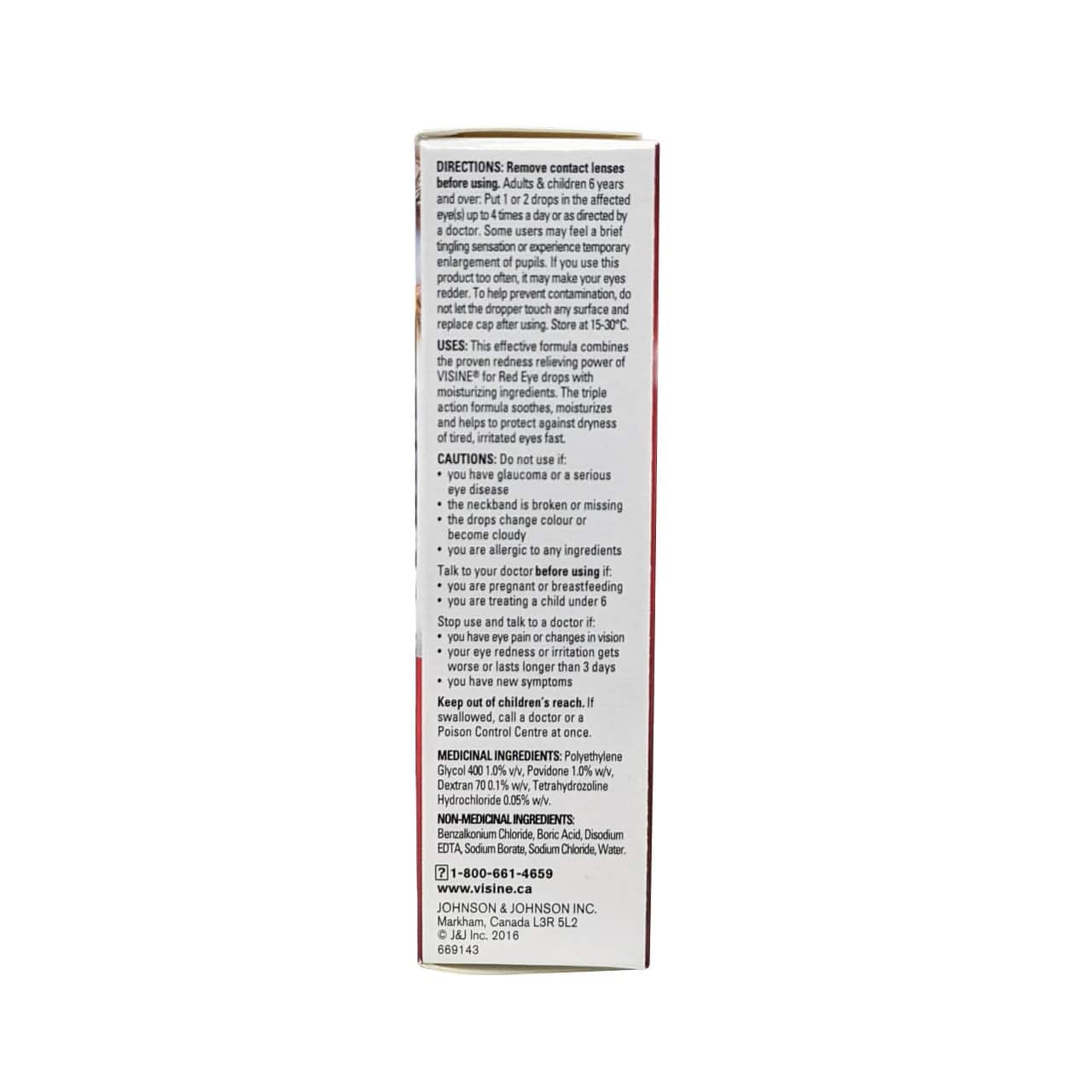 Directions, uses, cautions, and ingredients for Visine for Red Eye Triple Action (15 mL) in English