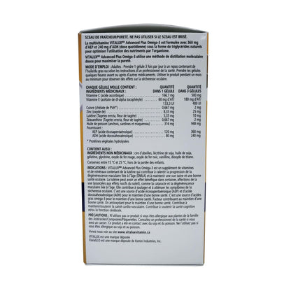 Product details, directions, ingredients, and warnings for Alcon Vitalux Advanced Plus Omega-3 Ocular Multivitamin in French