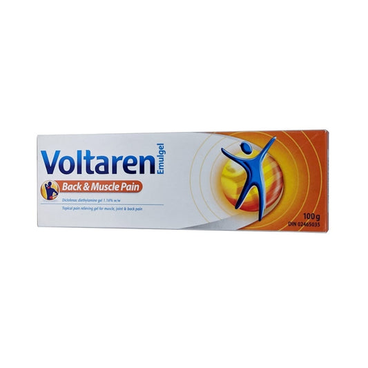 Product label for Voltaren Emulgel Back and Muscle Pain 100 g in English
