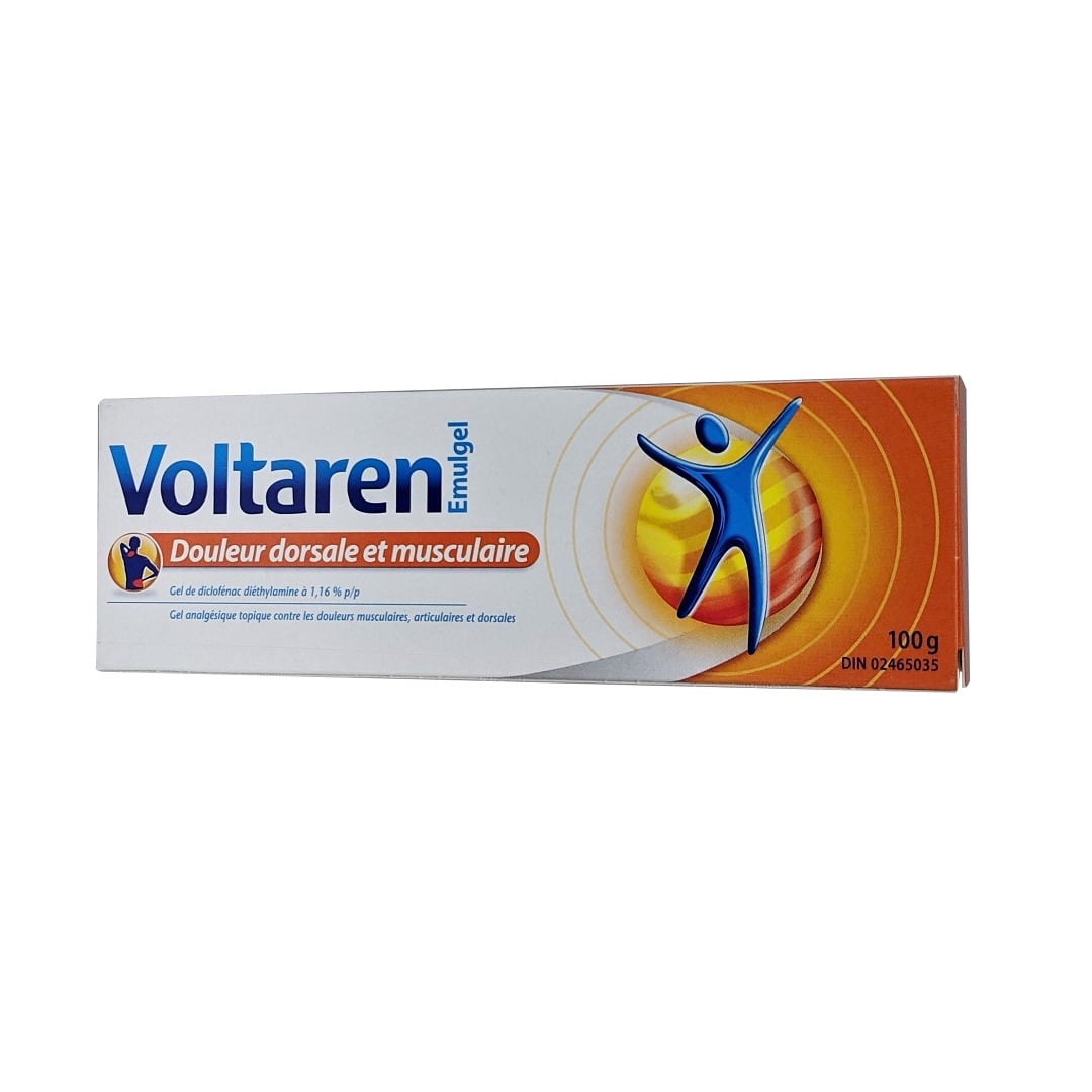 Product label for Voltaren Emulgel Back and Muscle Pain 100 g in French