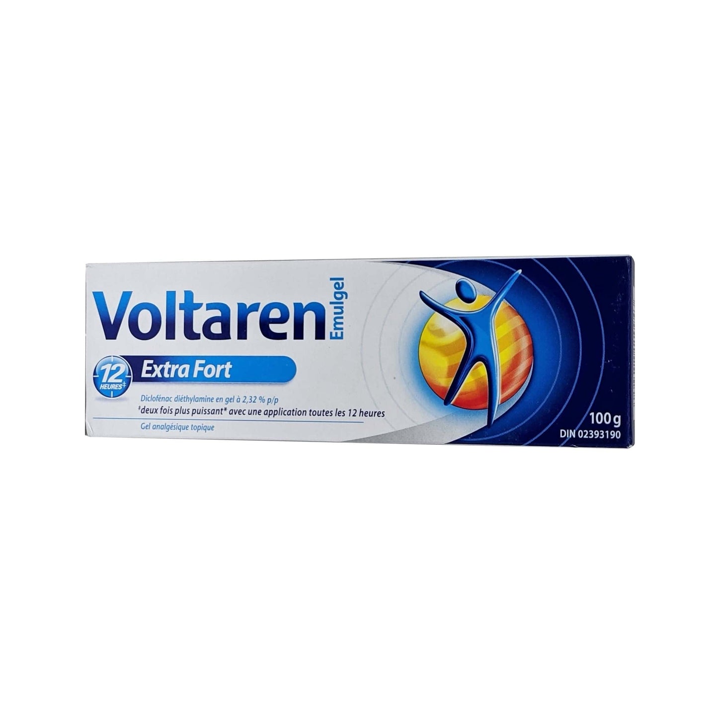 Product label for Voltaren Emulgel Extra Strength Gel 100g in French
