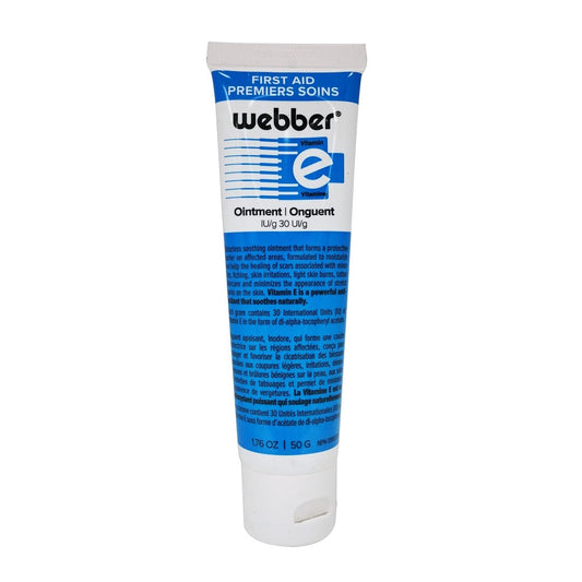 Product label for Webber Vitamin E Moisture Ointment 50g