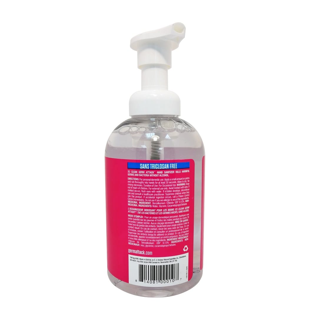 Description, ingredients, and cautions for X3 Clean Germ Attack Hand Sanitizer Foam (250mL)