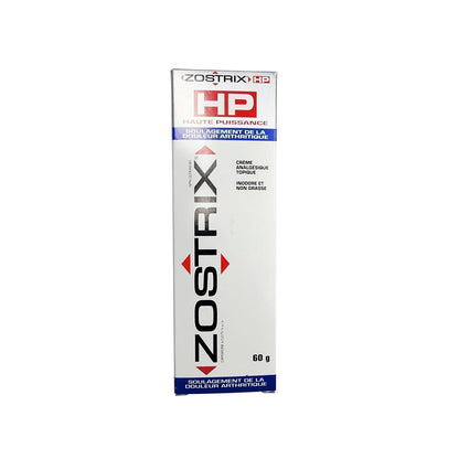Product label for Zostrix HP Topical Analgesic Cream (60 grams) in French