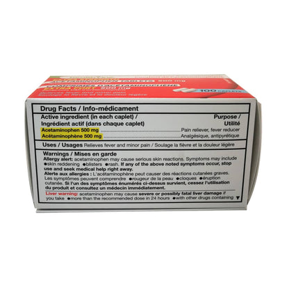 Drug facts for health One Acetaminophen Extra Strength 500mg 1 of 3