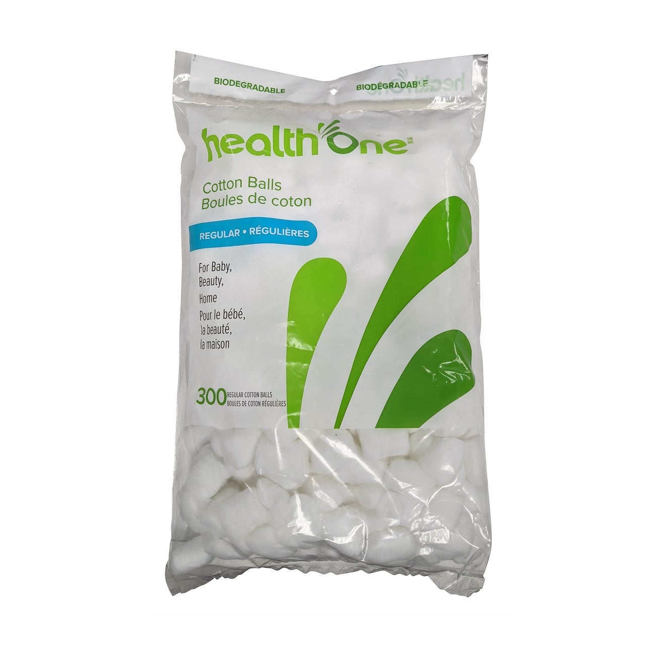 Product label for health One Cotton Balls Regular Size (100 count) 