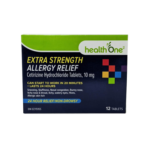 Product label health One Extra Strength Non-Drowsy Allergy Relief Cetirizine Hydrochloride 10mg 12 tabs in English