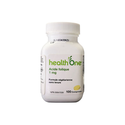 Product label for health One Folic Acid 1 mg (100 tablets) in French
