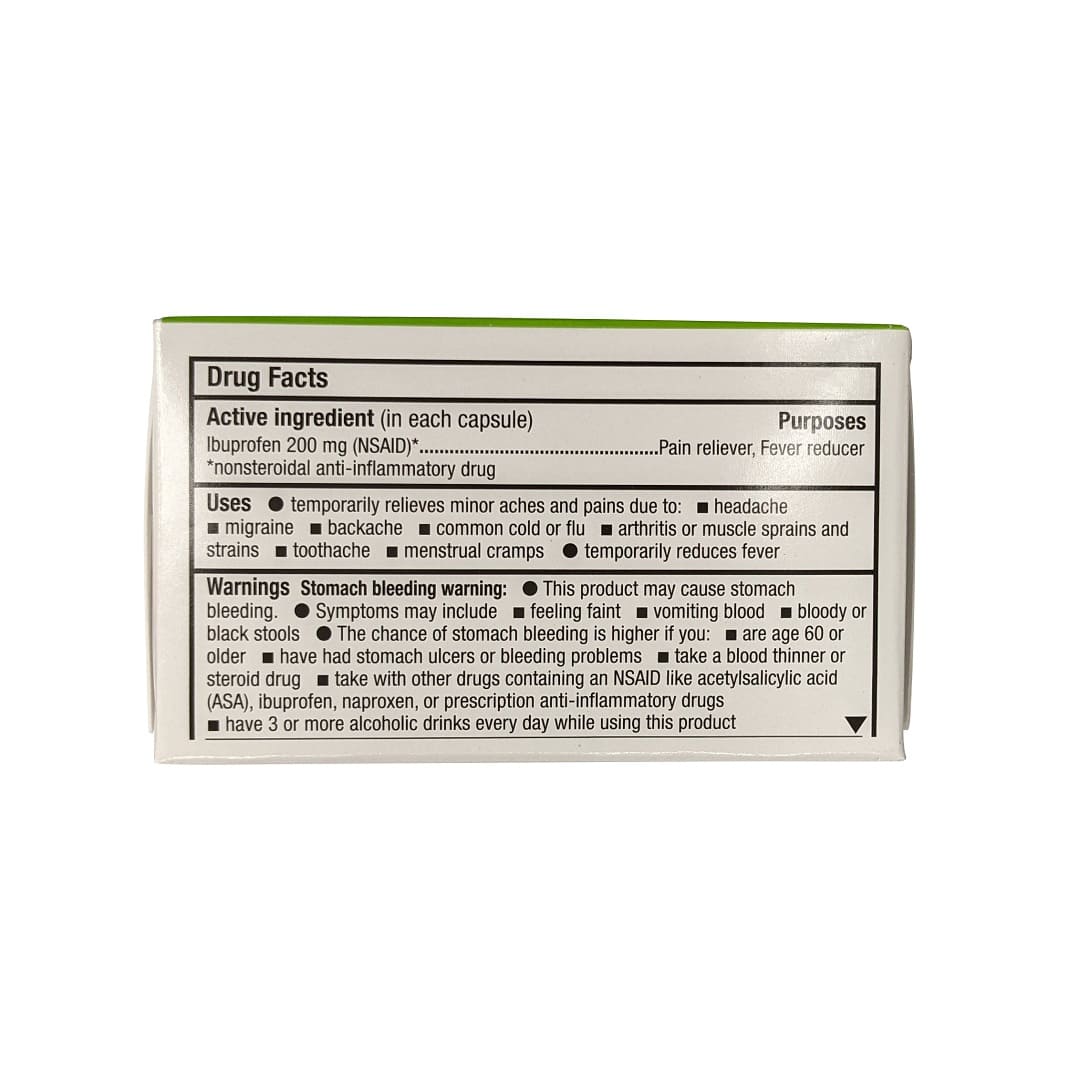 Ingredients, uses, and warnings for health One Ibuprofen 200mg (32 capsules) in English
