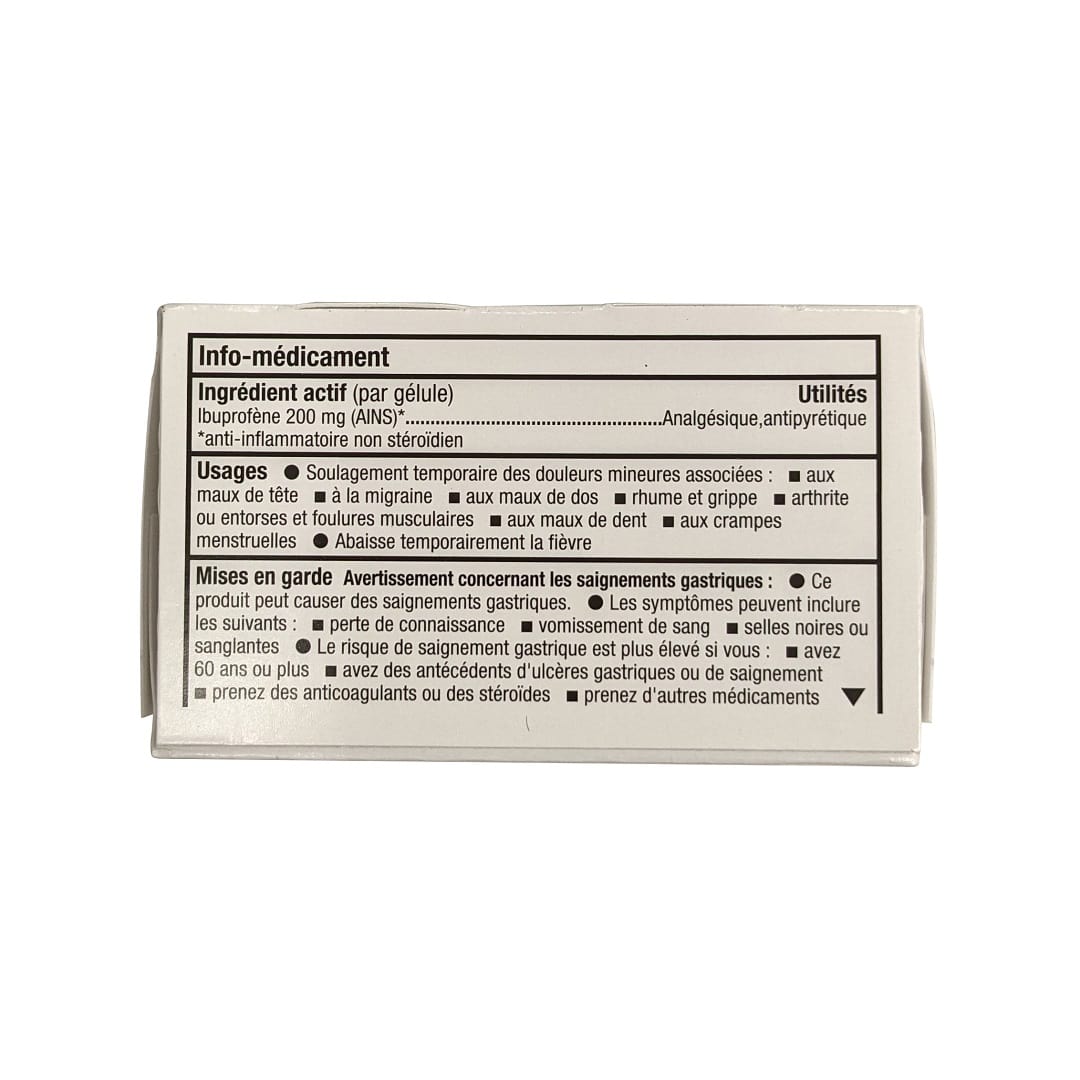 Ingredients, uses, and warnings for health One Ibuprofen 200mg (32 capsules) in French