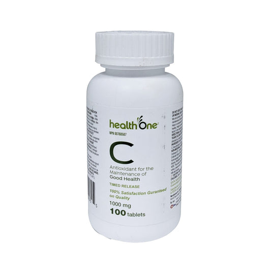 Product label for health One Vitamin C 1000mg Timed Release in English