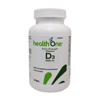 Product label for health One Vitamin D3 Extra Strength 1000IU in English