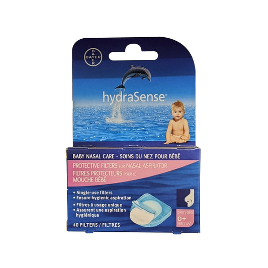 Product label for hydraSense Baby Nasal Care Protective Filters for Nasal Aspirator (40 count)