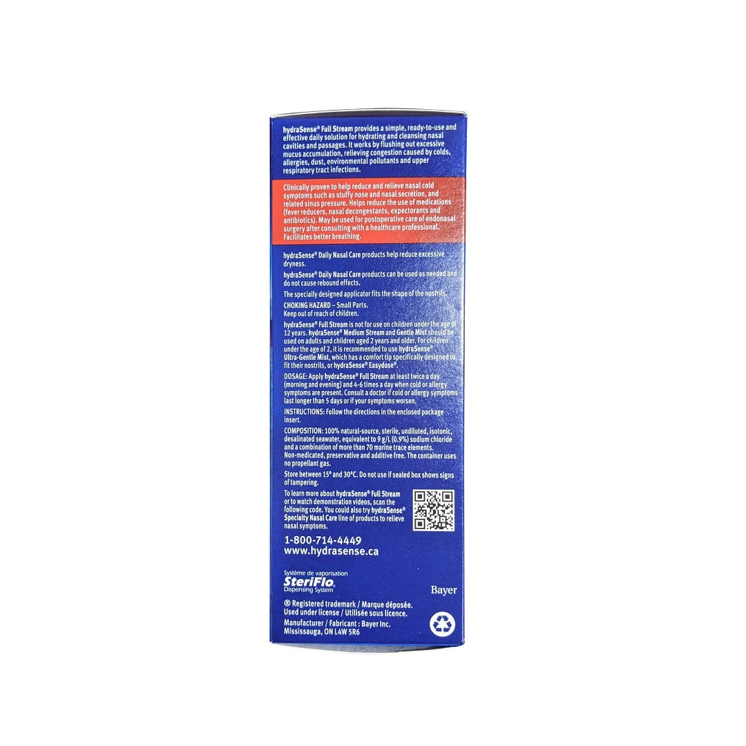 Description, dosage, composition for hydraSense Daily Nasal Care Full Stream (100 mL) in English