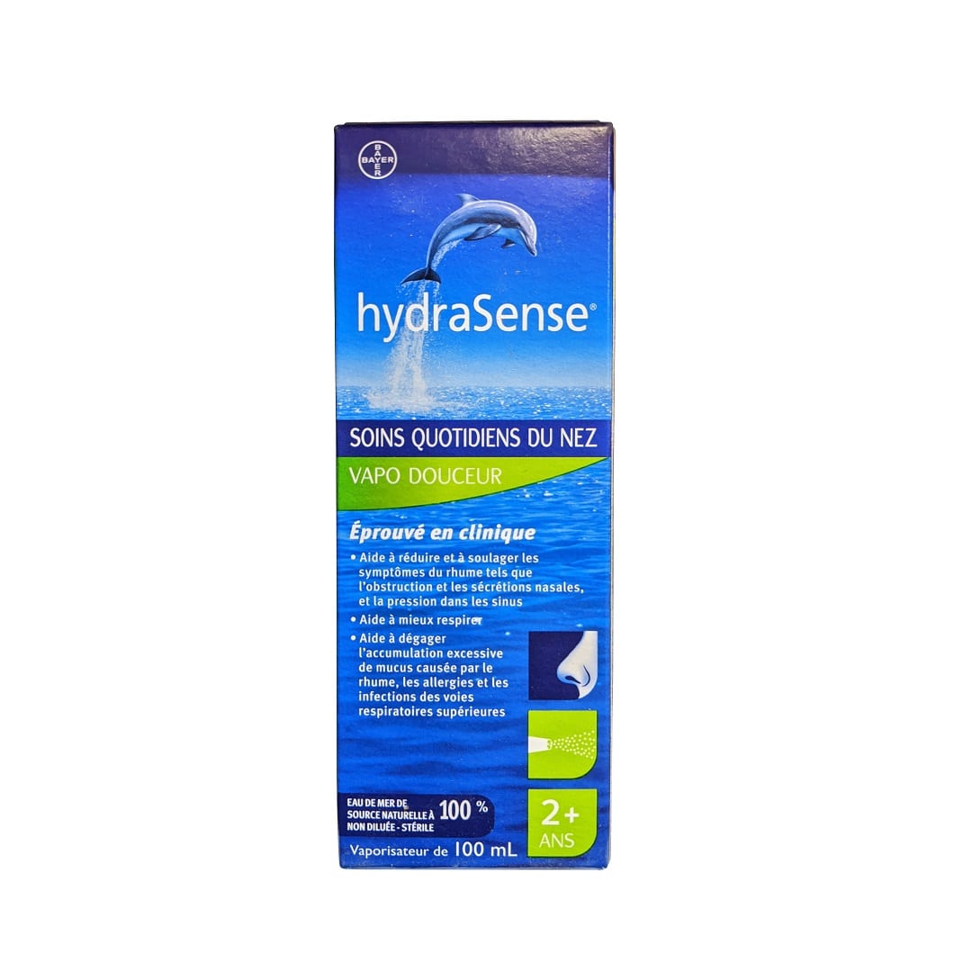 Product label for hydraSense Daily Nasal Care Gentle Mist (100 mL) in French