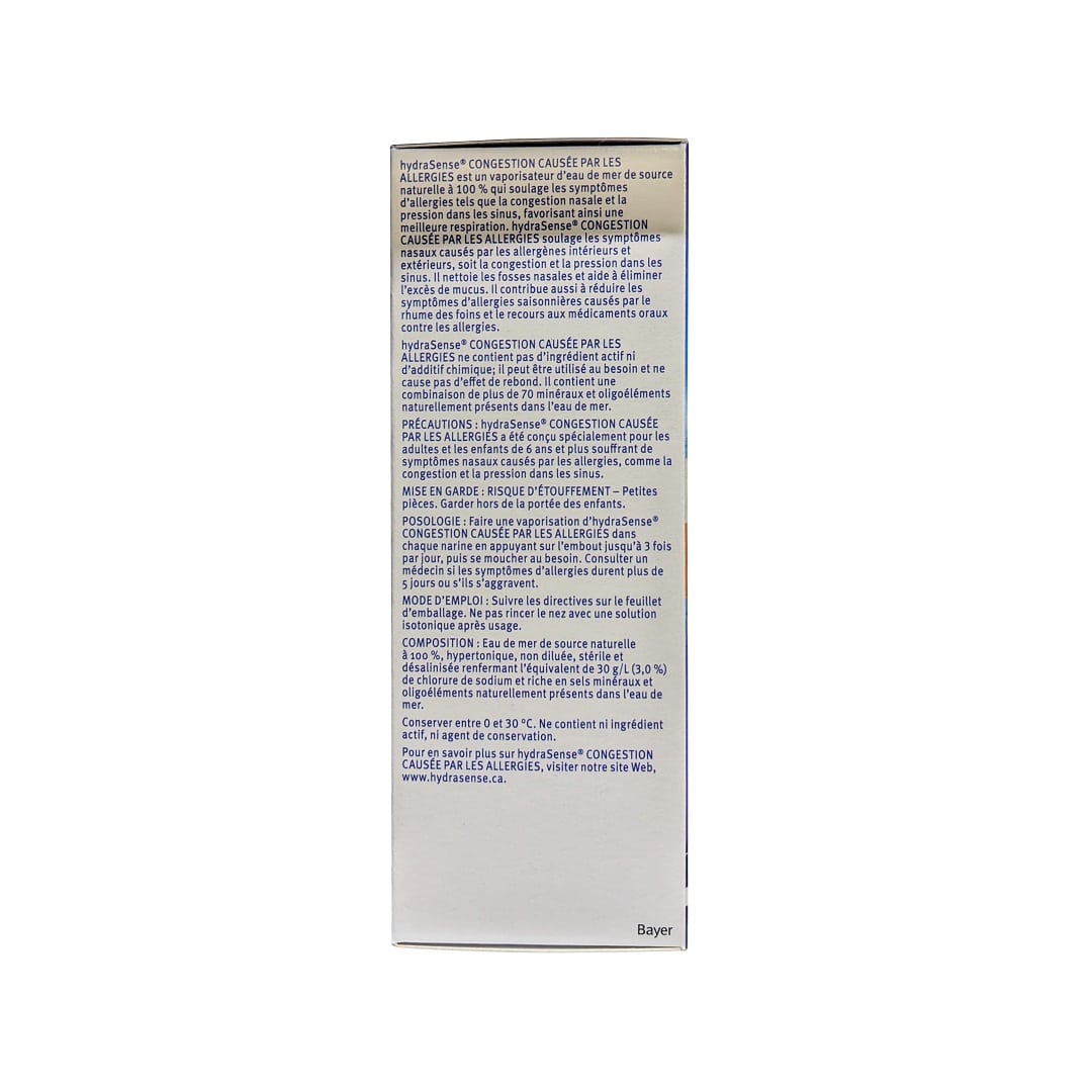 Description, dose, cautions, composition for hydraSense Ultra Congestion Relief Allergy Congestion (100 mL) in French