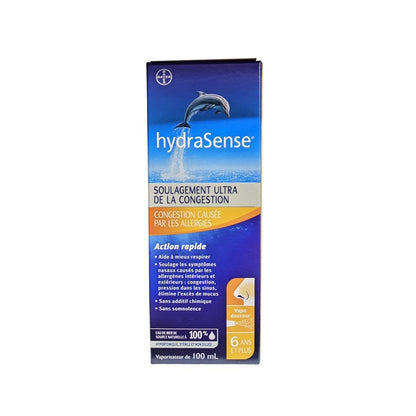 Product label for hydraSense Ultra Congestion Relief Allergy Congestion (100 mL) in French