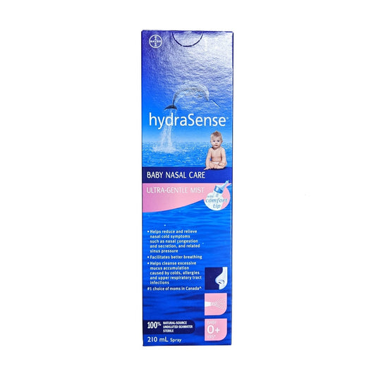 Product label for hydraSense Baby Nasal Care Ultra Gentle Mist (210 mL) in English
