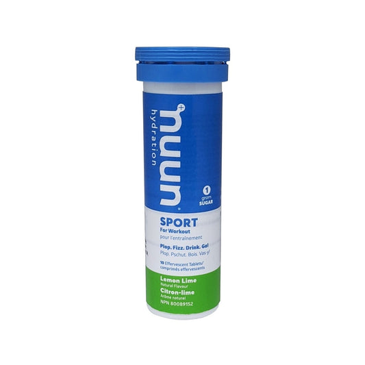 Product label for Nuun SPORT Electrolyte Tablets for Workout Lemon Lime Natural Flavour 