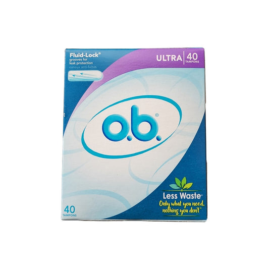 Product label for o.b. Ultra Absorbency Tampons (40 count)